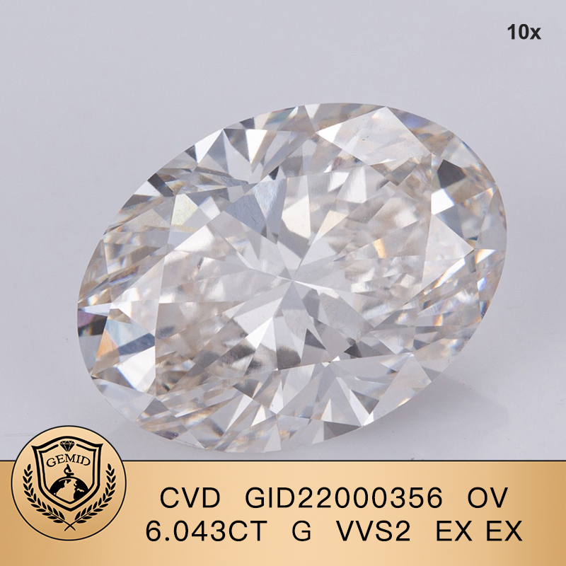 CVD GID22000356 Oval Shape 6.043CT G VVS2 EX EX Lab Grown Diamond
