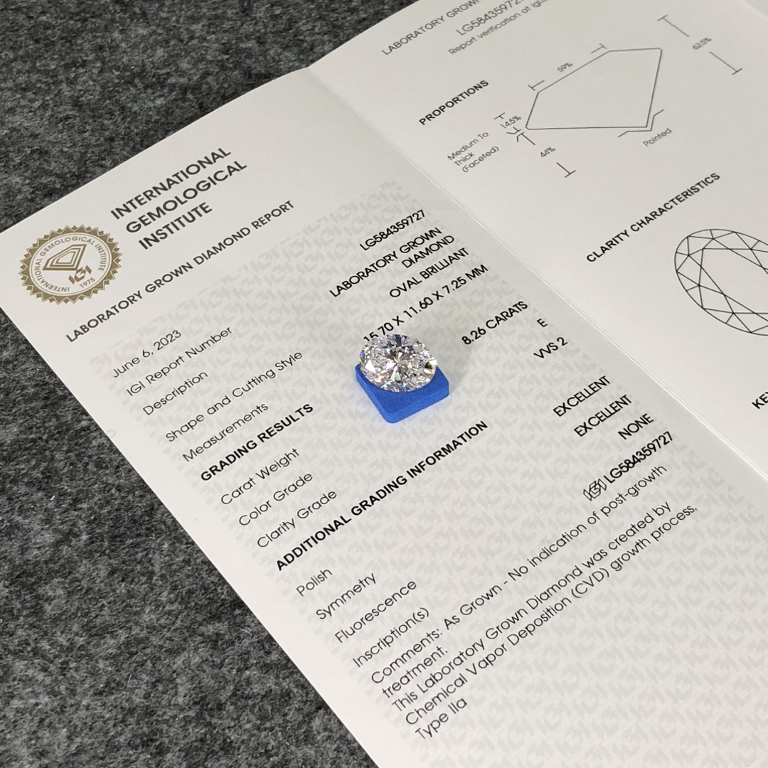 MissDiamond CVD LG584359727 Oval Cut 8.26CT E VVS2 EX EX Lab Grown Diamond
