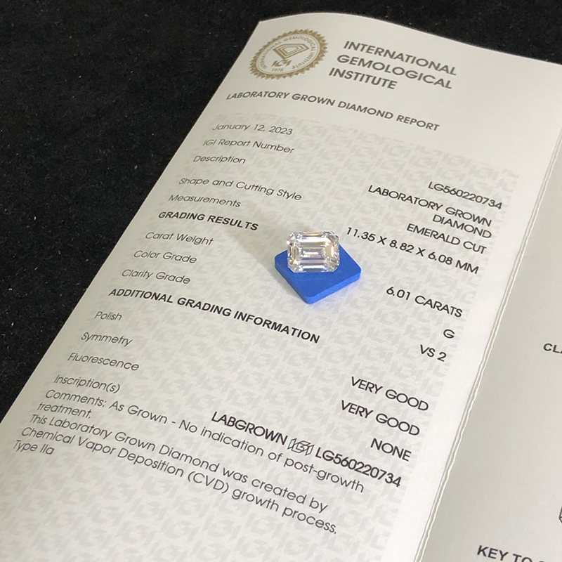 CVD LG560220734 Emerald Shape 6.01CT G VS2 VG VG Lab Grown Diamond
