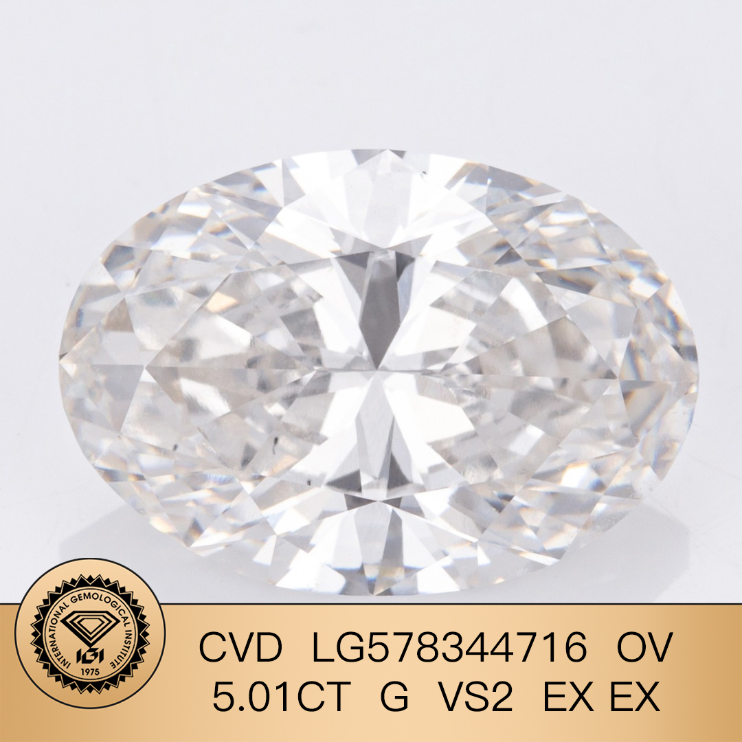 MissDiamond CVD LG578344716 Oval Cut 5.01CT G VS2 EX EX Lab Grown Diamond