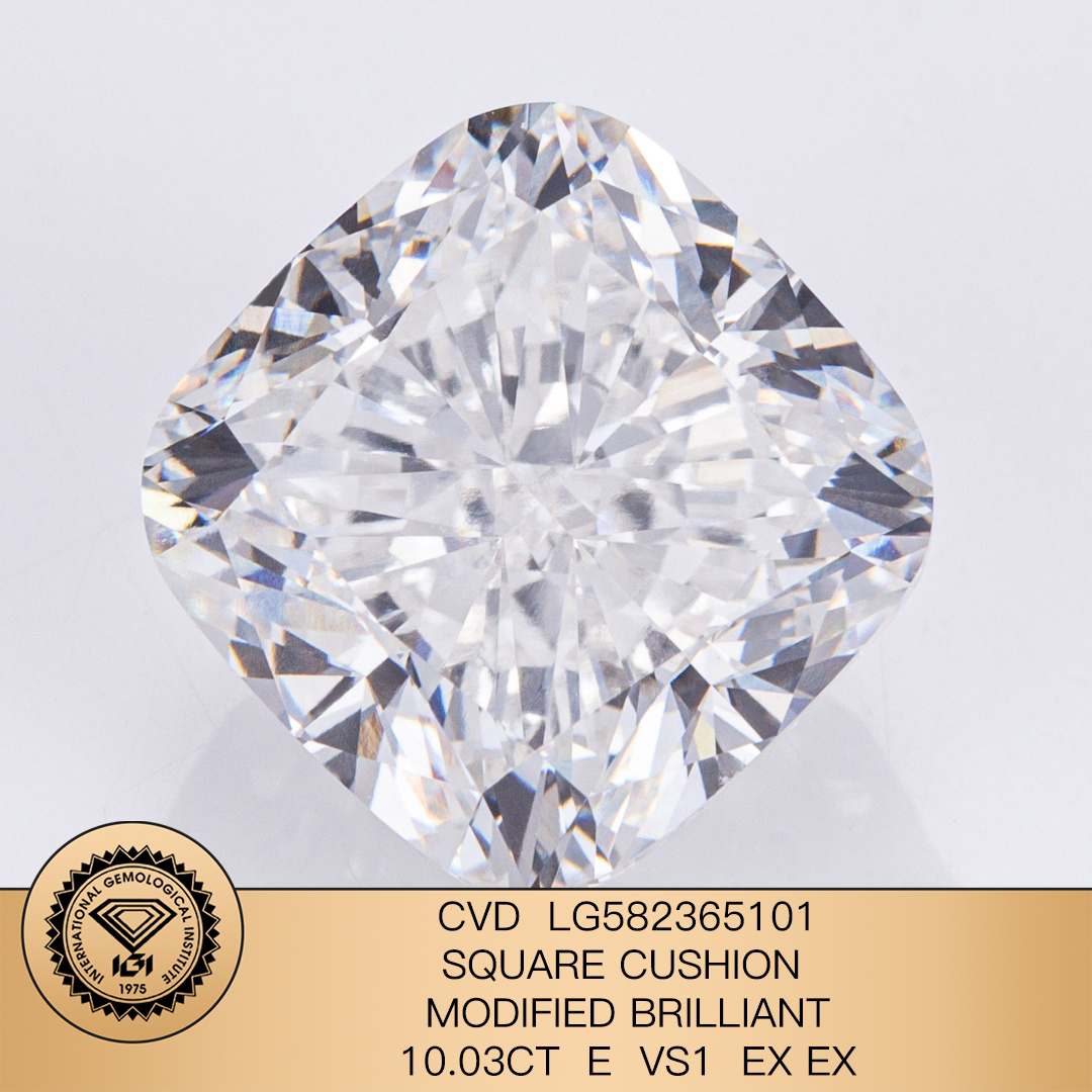MissDiamond CVD LG582365101 Square Cushion Cut 10.03CT E VS1 EX EX Lab Grown Diamond