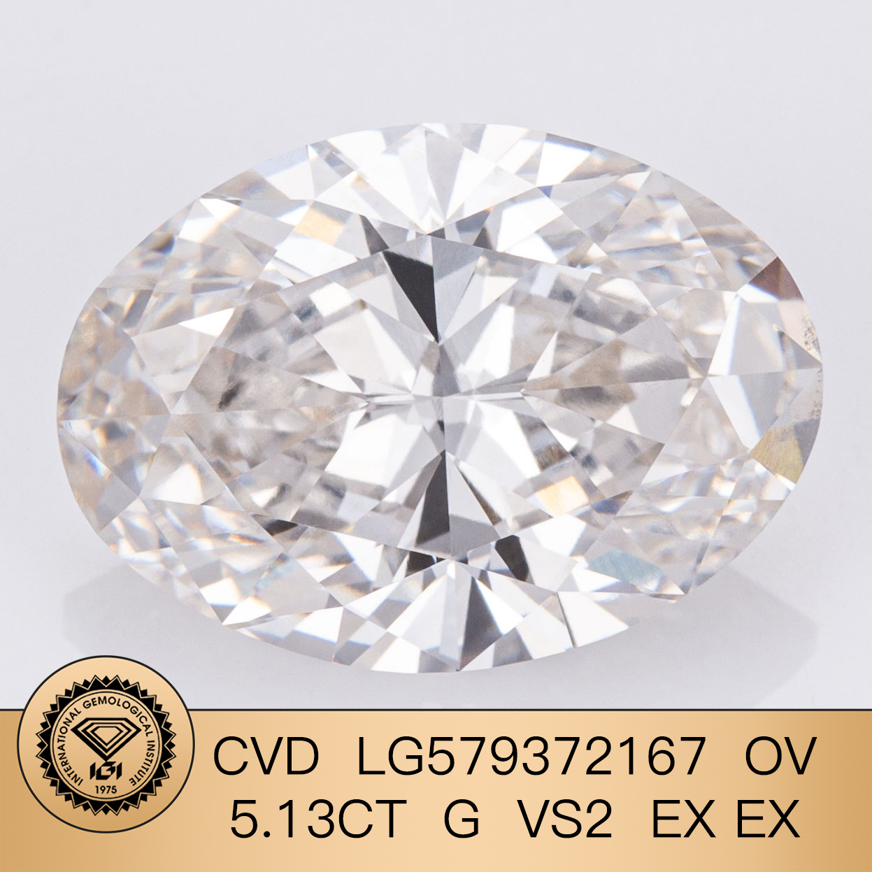 MissDiamond CVD LG579372167 Oval Cut 5.13CT G VS2 EX EX Lab Grown Diamond