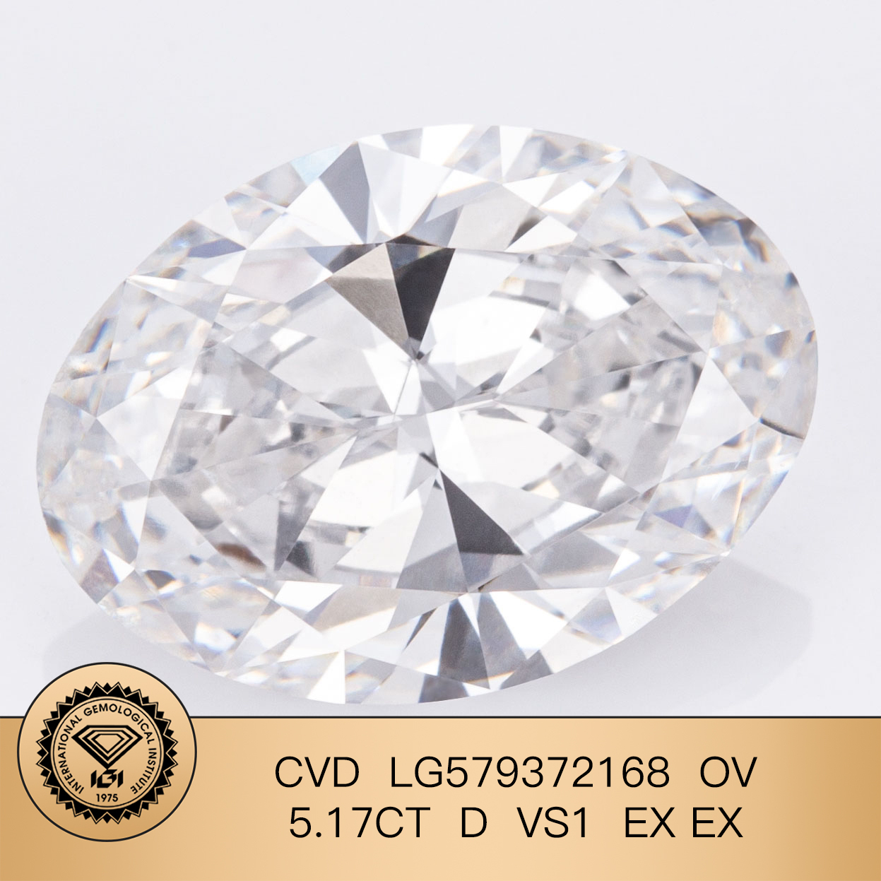 MissDiamond CVD LG579372168 Oval Cut 5.17CT D VS1 EX EX Lab Grown Diamond