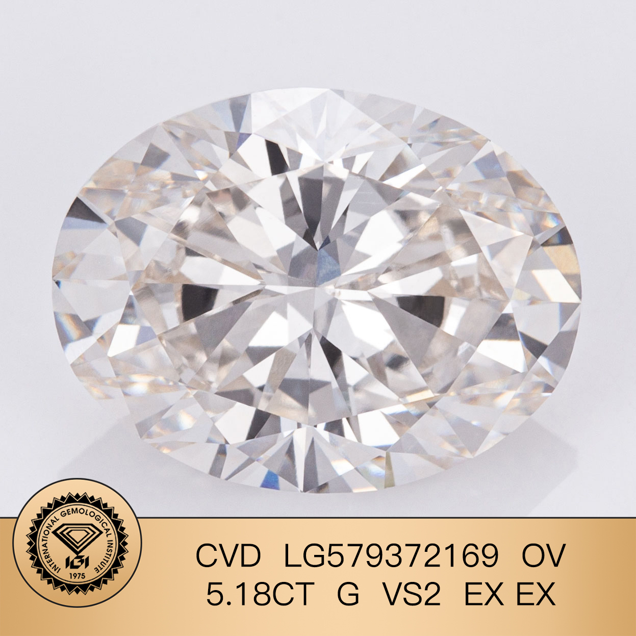MissDiamond CVD LG579372169 Oval Cut 5.18CT G VS2 EX EX Lab Grown Diamond