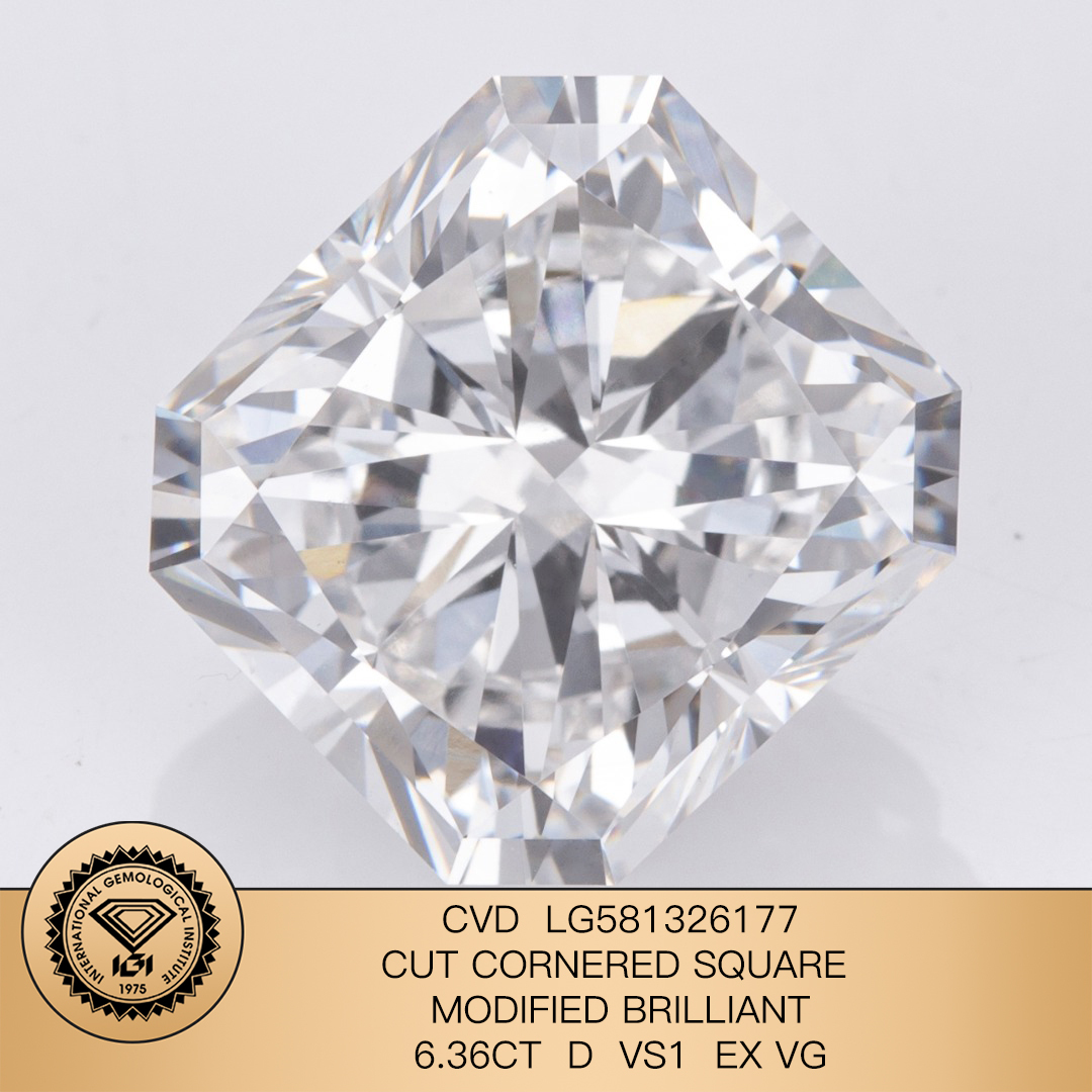 MissDiamond CVD LG581326177 Cut Cornered Square Modified Brilliant 6.36CT D VS1 EX VG Lab Grown Diamond