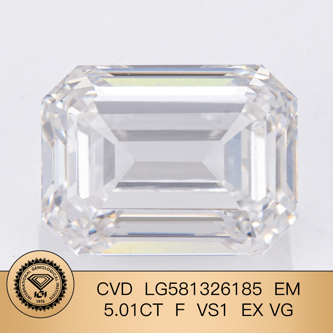 MissDiamond CVD LG581326185 Emerald Cut 5.01CT F VS1 EX VG Lab Grown Diamond