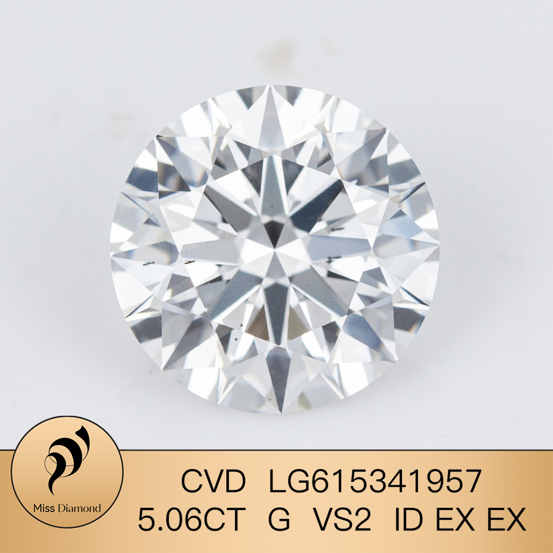 MissDiamond CVD LG615341957 Round Cut 5.06CT G VS2 ID EX EX Lab Grown Diamond