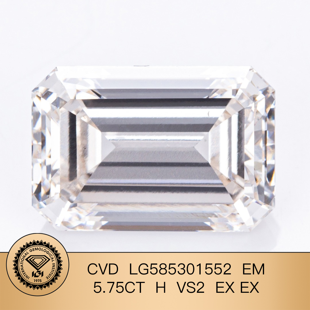 MissDiamond CVD LG585301552 Emerald Cut 5.75CT H VS2 EX EX Lab Grown Diamond