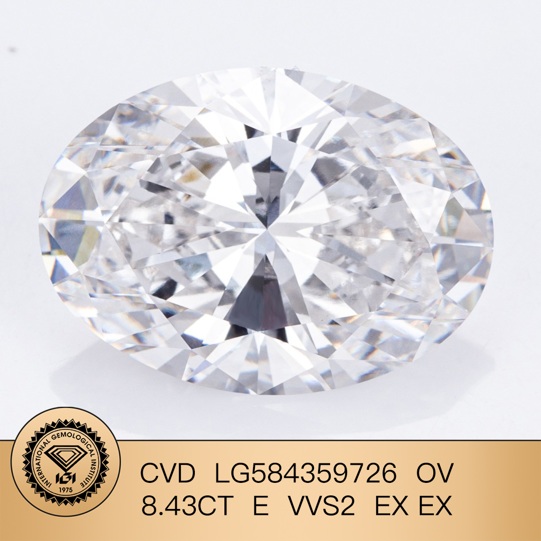 MissDiamond CVD LG584359726 Oval Cut 8.43CT E VVS2 EX EX Lab Grown Diamond