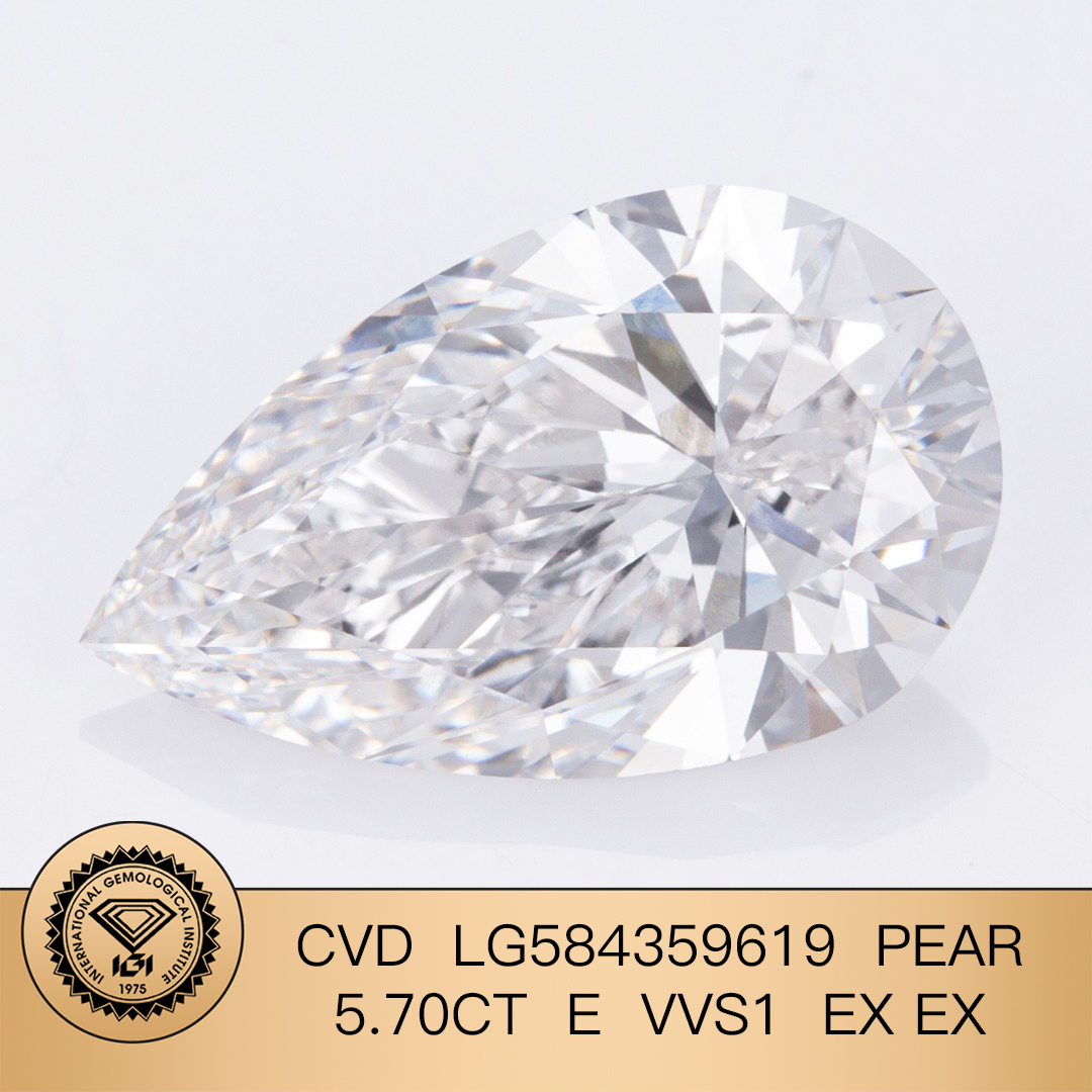 MissDiamond CVD LG584359619 Pear Cut 5.70CT E VVS1 EX EX Lab Grown Diamond