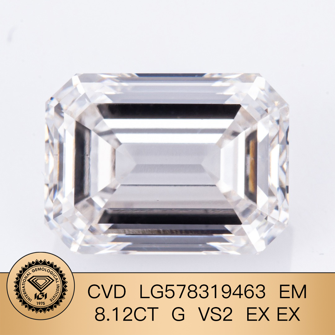 MissDiamond CVD LG578319463 Emerald Cut 8.12CT G VS2 EX EX Lab Grown Diamond