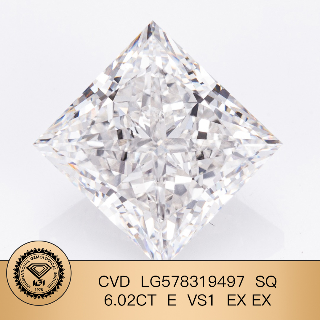 MissDiamond CVD LG578319497 Princess Cut 6.02CT E VS1 EX EX Lab Grown Diamond