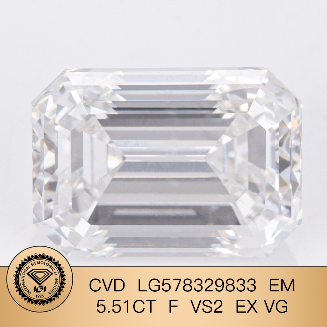 MissDiamond CVD LG578329833 Emerald Cut 5.51CT F VS2 EX VG Lab Grown Diamond