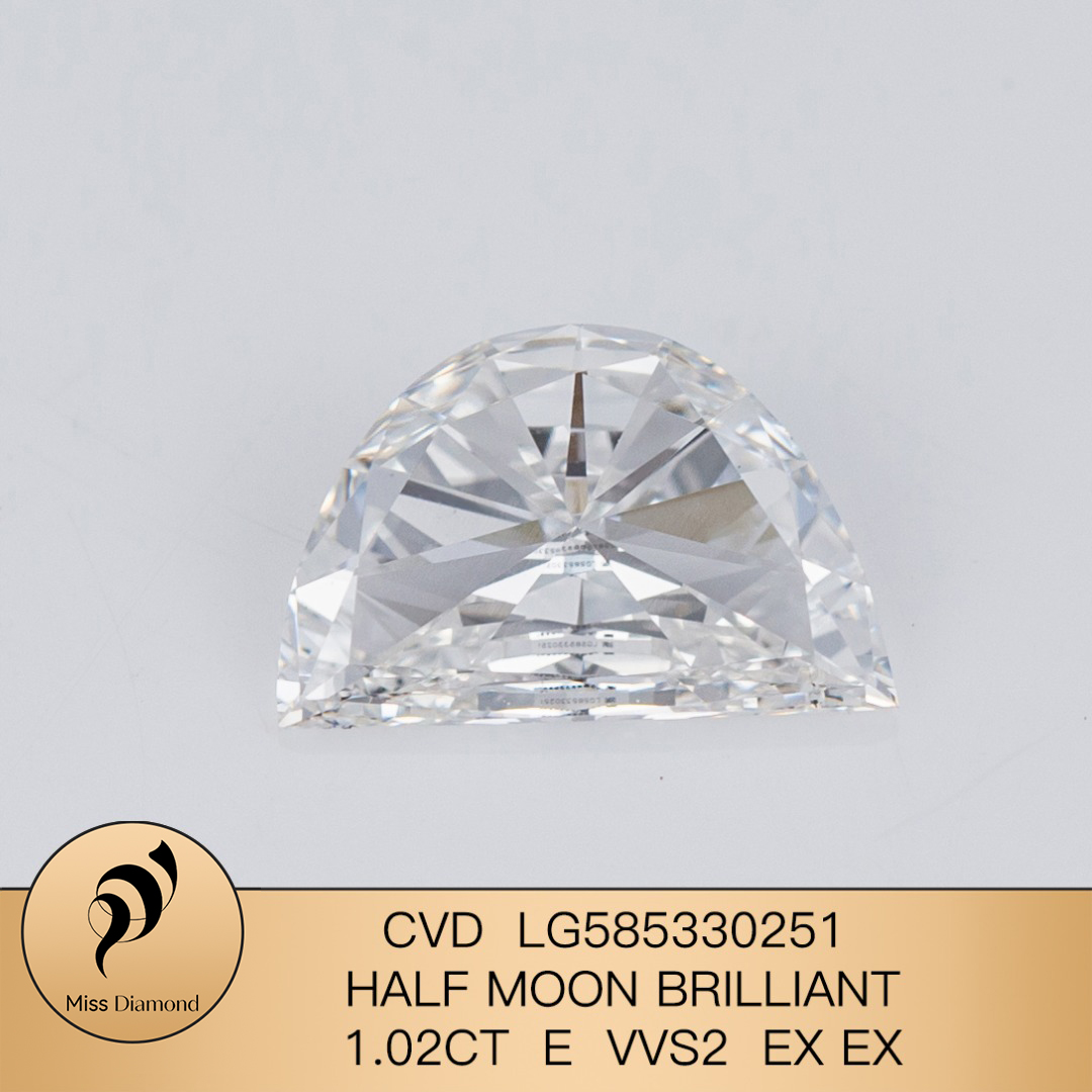MissDiamond CVD LG585330251 HALF MOON BRILLIANT 1.02CT E VVS2 EX EX Lab Grown Diamond