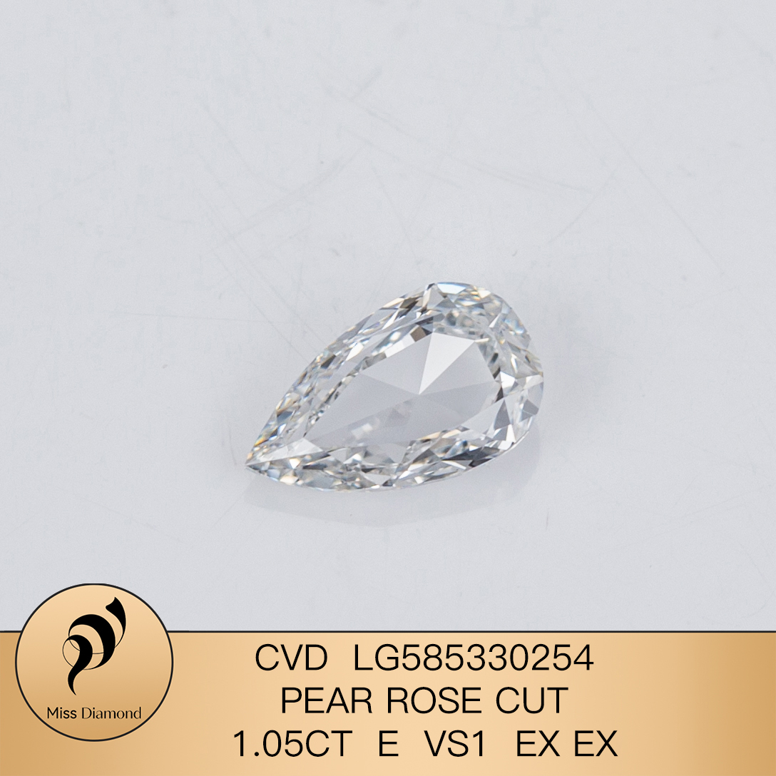 MissDiamond CVD LG585330254 Pear Rose Cut 1.05CT E VS1 EX EX Lab Grown Diamond