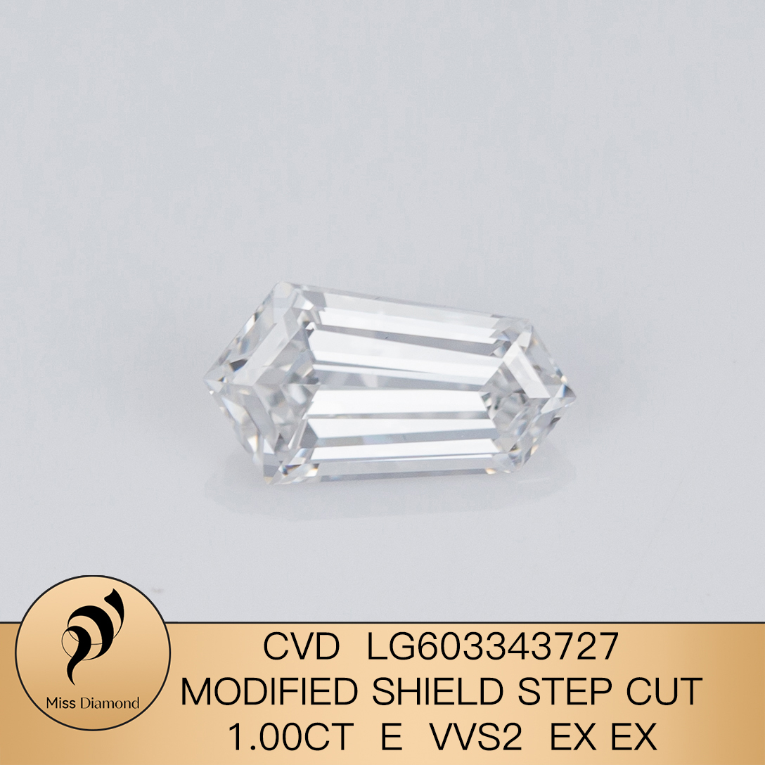 MissDiamond CVD LG603343727 Modified Shield Step Cut 1.00CT E VVS2 EX EX Lab Grown Diamond