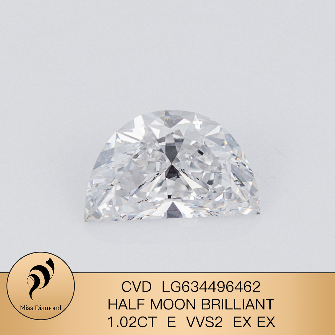MissDiamond CVD LG634496462 Half Moon Brillant 1.02CT E VVS2 EX EX Lab Grown Diamond