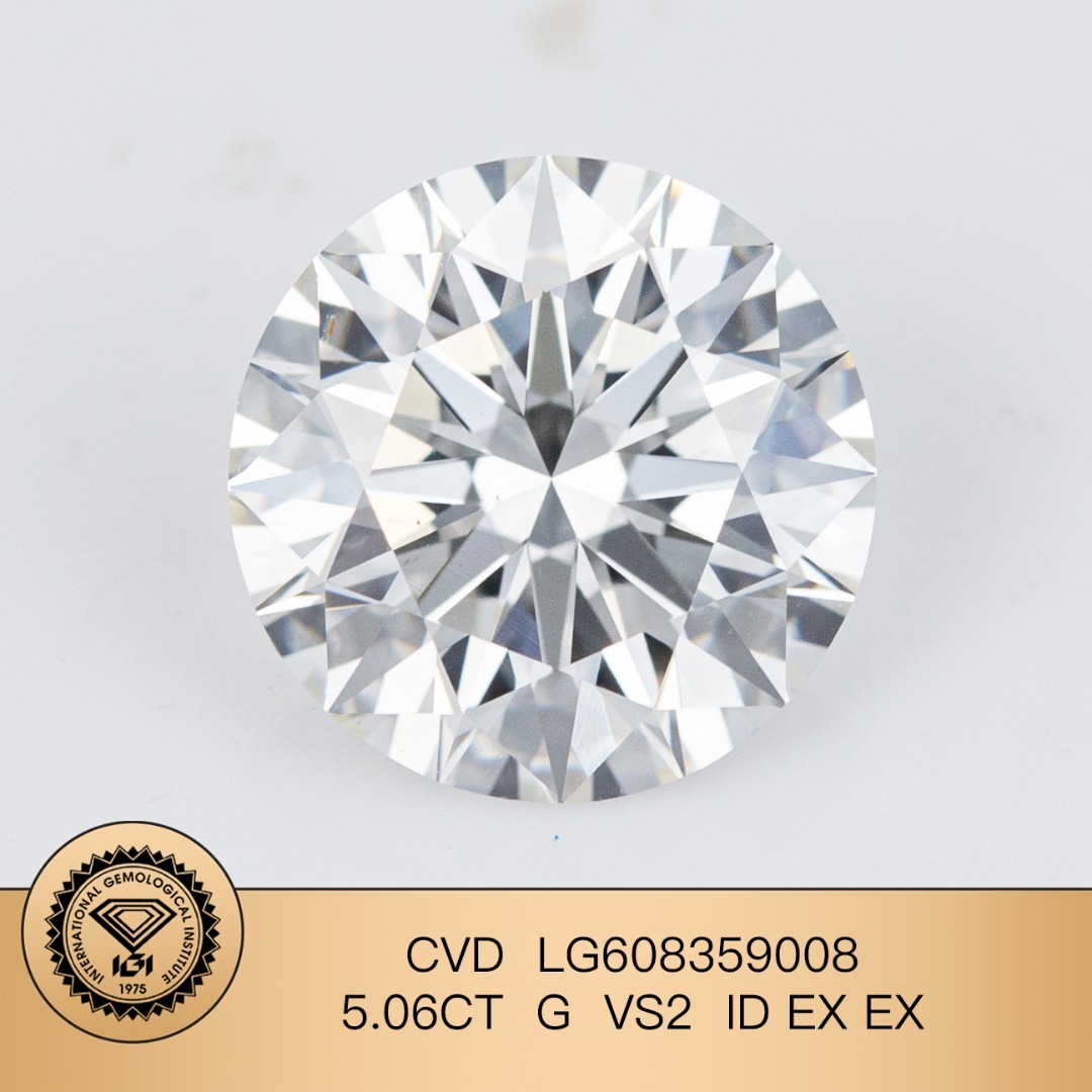 MissDiamond CVDLG608359008 Round Cut 5.06CT G VS2 ID EX EX Lab Grown Diamond