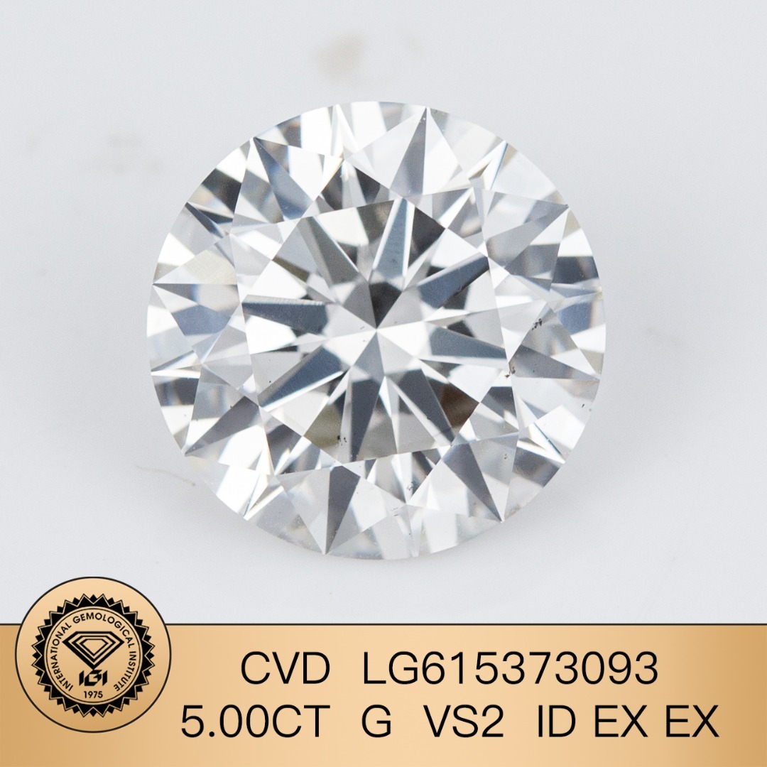 MissDiamond CVD LG615373093 Round Cut 5CT G VS2 ID EX EX Lab Grown Diamond