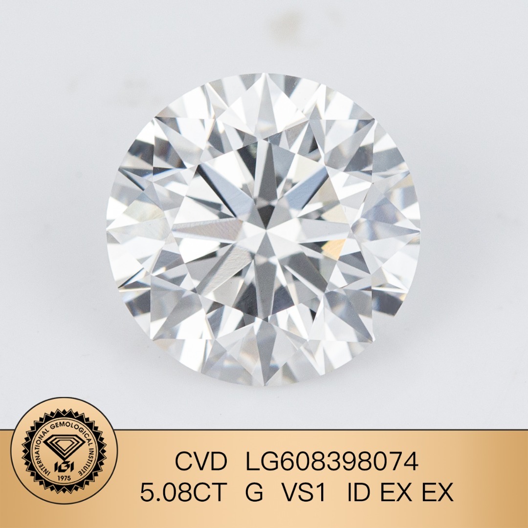 MissDiamond CVD LG608398074 Round Cut 5.08CT G VS1 ID EX EX Lab Grown Diamond