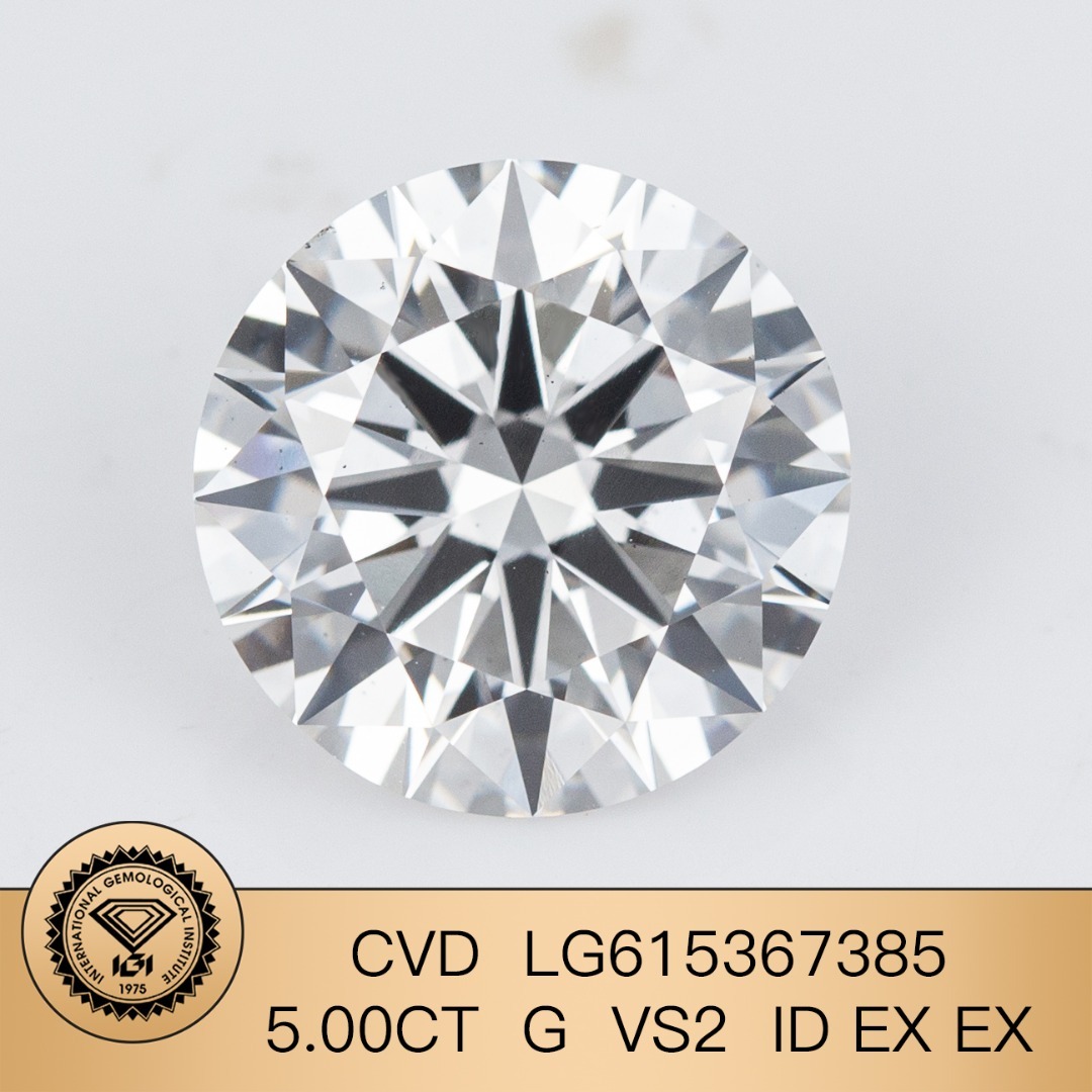 MissDiamond CVD LG615367385 Round Cut 5CT G VS2 ID EX EX Lab Grown Diamond