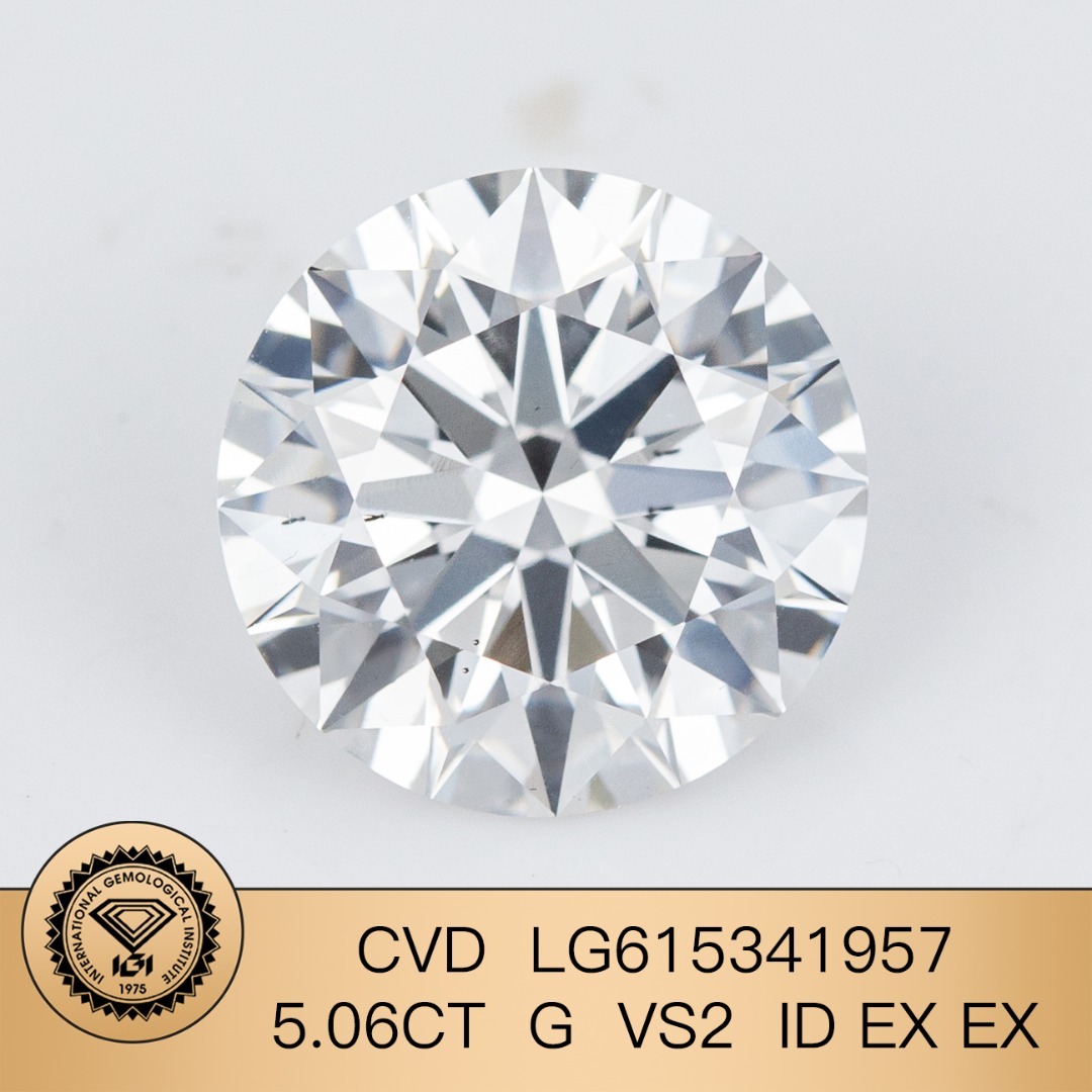 MissDiamond CVD LG615341957 Round Cut 5.06CT G VS2 ID EX EX Lab Grown Diamond