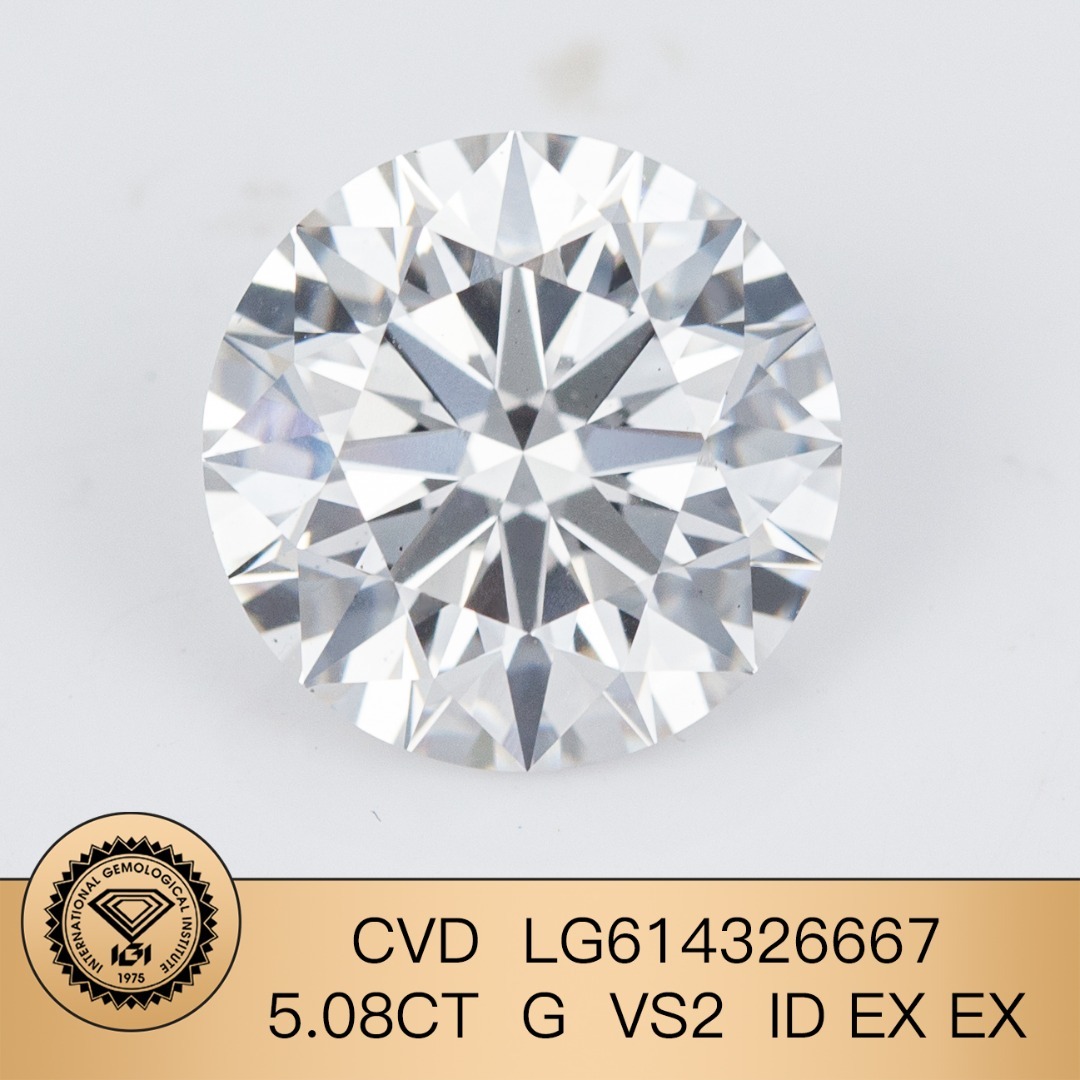 MissDiamond CVD LG614326667 Round Cut 5.08CT G VS2 ID EX EX Lab Grown Diamond