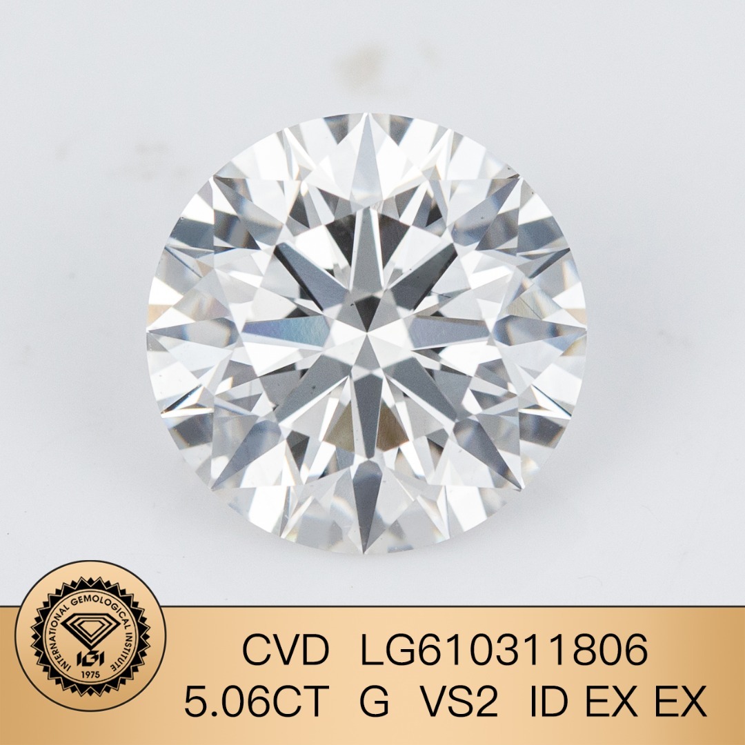 MissDiamond CVD LG610311806 Round Cut 5.06CT G VS2 ID EX EX Lab Grown Diamond