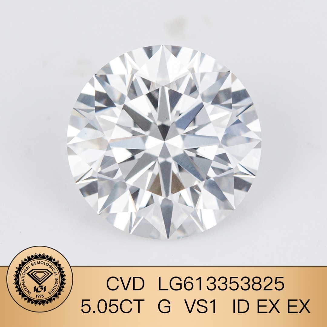 MissDiamond CVD LG613353825 Round Cut 5.05CT G VS1 ID EX EX Lab Grown Diamond