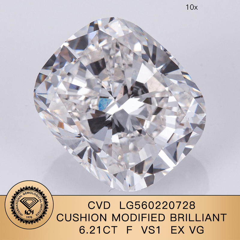 CVD LG560220728 Cushion Modified Brilliant 6.21CT F VS1 EX VG Lab Grown Diamond