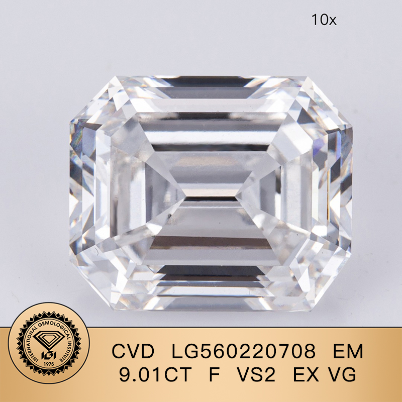 CVD LG560220708 Emerald Shape 9.01CT F VS2 EX VG Lab Grown Diamond