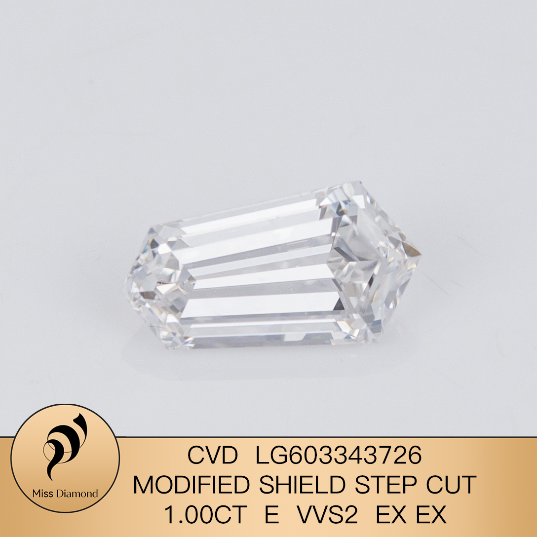 MissDiamond CVD LG603343726 Modified Shield Step Cut 1.00CT E VVS2 EX EX Lab Grown Diamond