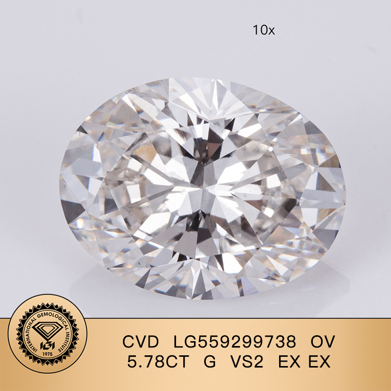 CVD LG559299738 Oval Shape 5.78CT G VS2 EX EX Lab Grown Diamond
