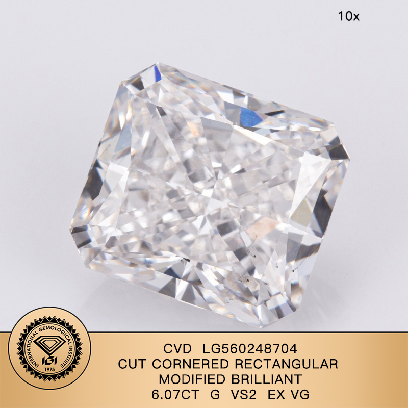 CVD LG560248704 Radiant Shape 6.07CT G VS2 EX VG Lab Grown Diamond