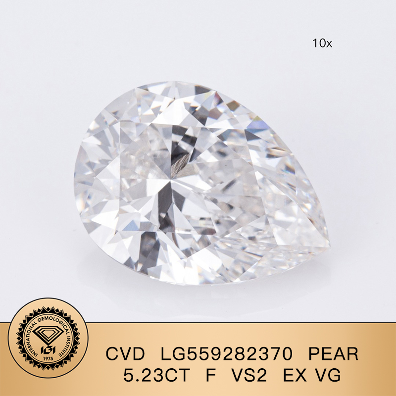 CVD LG559282370 Pear Shape 5.23CT F VS2 EX VG Lab Grown Diamond
