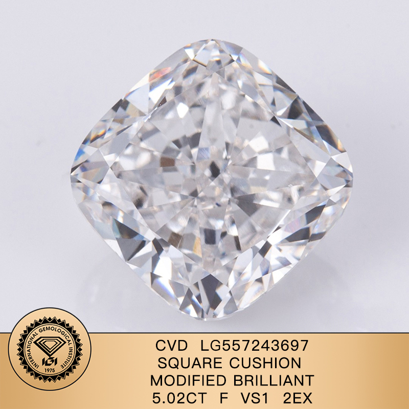 CVD LG557243697 Square Cushion Modified Brilliant 5.02CT F VS1 EX EX Lab Grown Diamond
