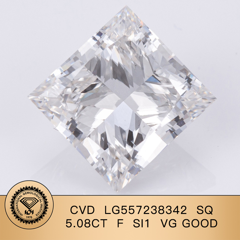 CVD LG557238342 Princess Square Shape 5.08CT F SI1 VG G Lab Grown Diamond