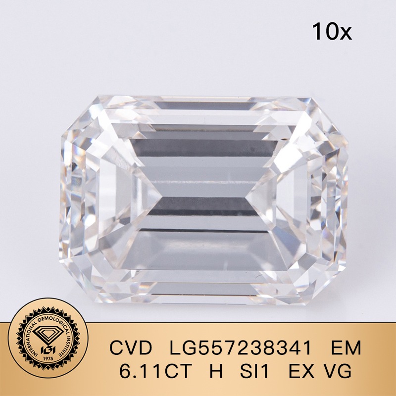 CVD LG557238341 Emerald Shape 6.11CT H SI1 EX VG Lab Grown Diamond