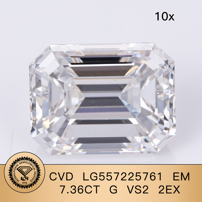 CVD LG557225761 Emerald Shape 7.36CT G VS2 EX EX Lab Grown Diamond