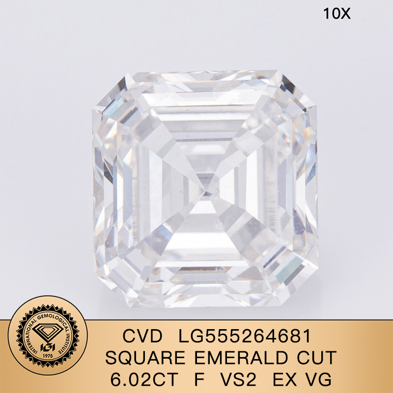 CVD LG555264681 Square Emerald Cut 6.02CT F VS2 EX VG Lab Grown Diamond