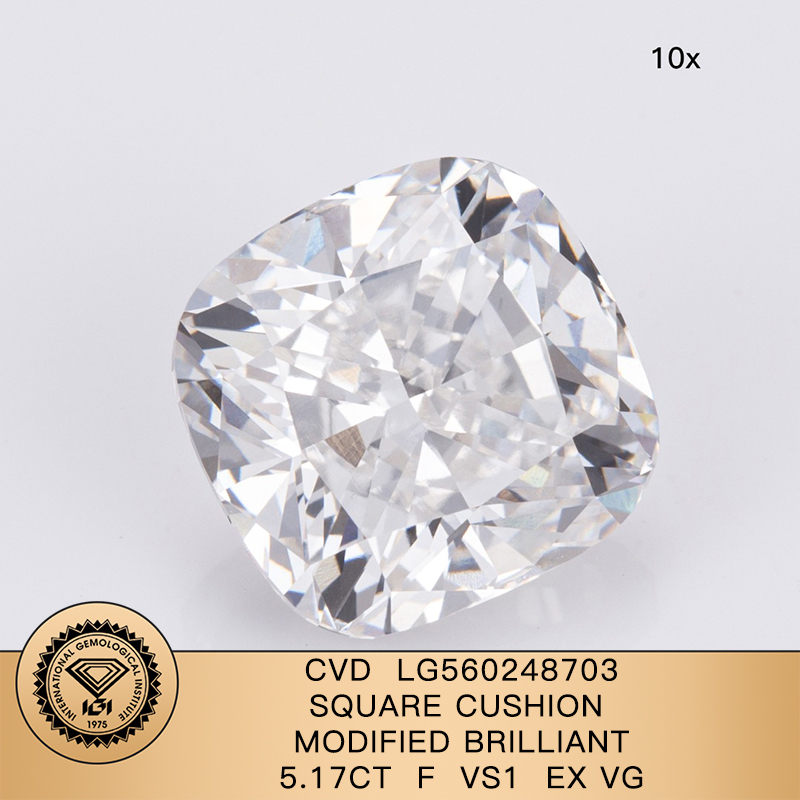 CVD LG560248703 SQUARE CUSHION MODIFIED BRILLIANT 5.17CT F VS1 EX VG Lab Grown Diamond