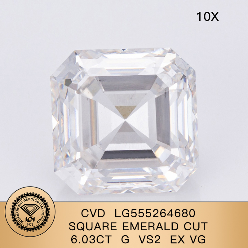 CVD LG555264680 Square Emerald Cut 6.03CT G VS2 EX VG Lab Grown Diamond