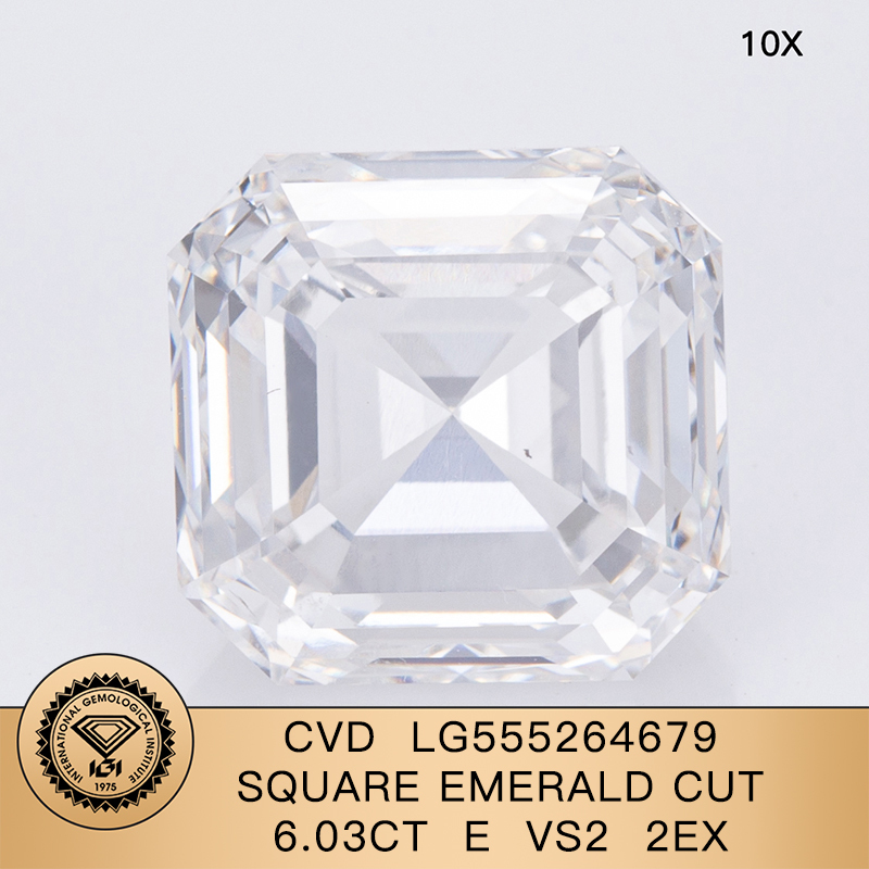 CVD LG555264679 Square Emerald Cut 6.03CT E VS2 EX EX Lab Grown Diamond