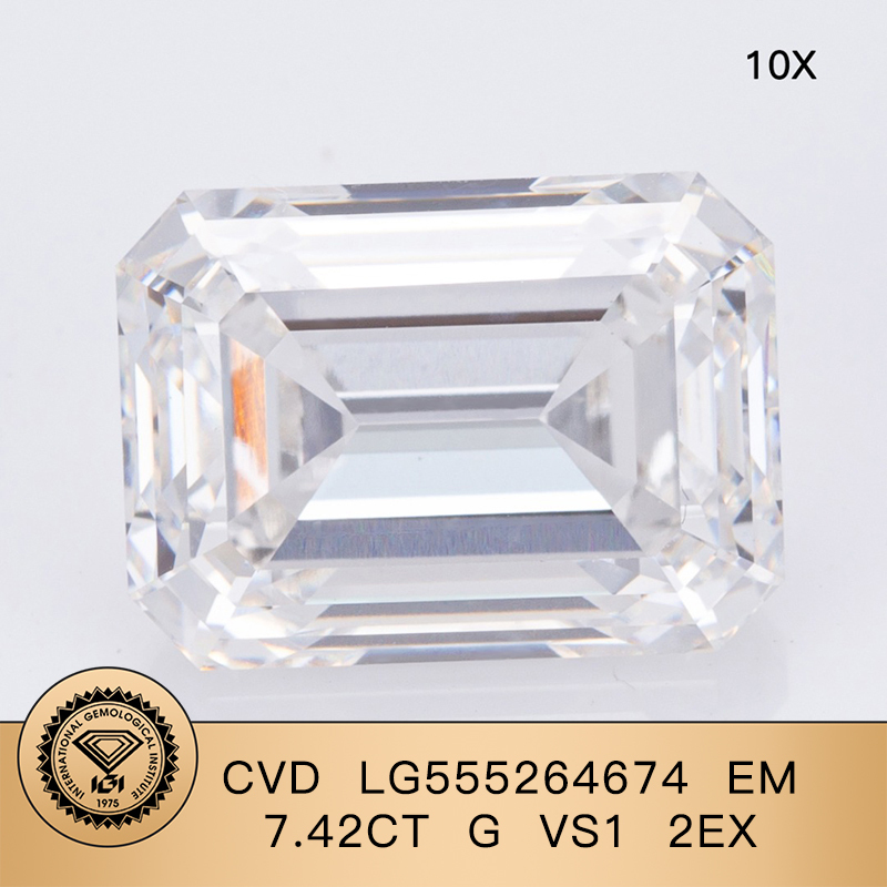 CVD LG555264674 Emerald Shape 7.42CT G VS1 EX EX Lab Grown Diamond