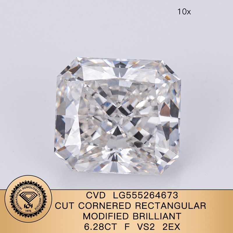 CVD LG555264673 Cut Cornered Rectangular Modified Brilliant 6.28CT F VS2 EX EX Lab Grown Diamond