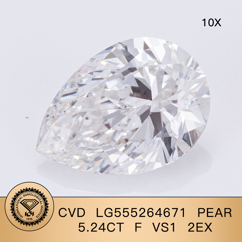 CVD LG555264671 Pear Shape 5.24CT F VS1 EX EX Lab Grown Diamond