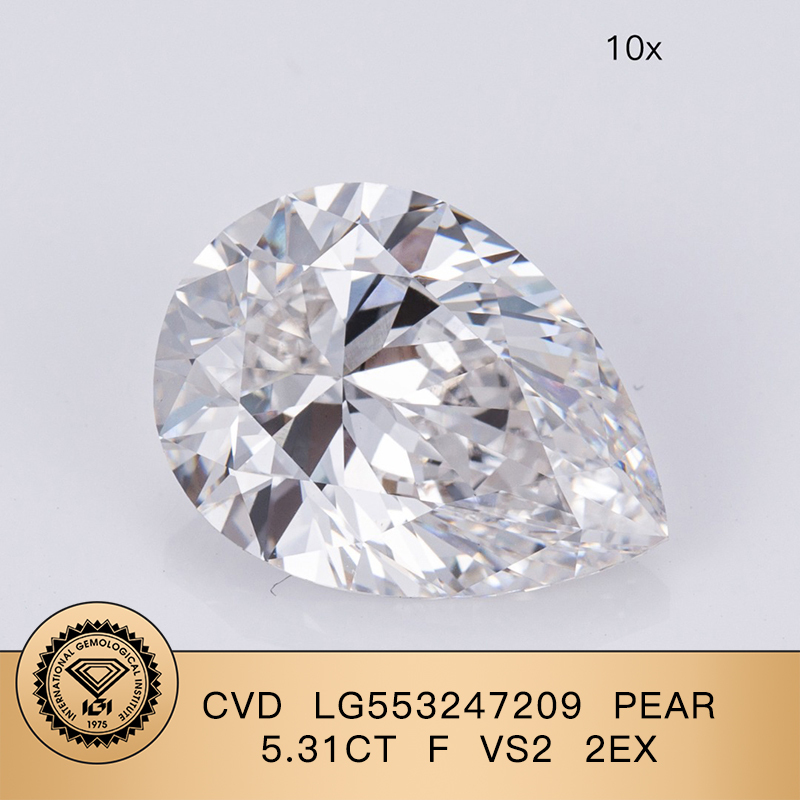 CVD LG553247209 Pear Shape 5.31CT F VS2 EX EX Lab Grown Diamond