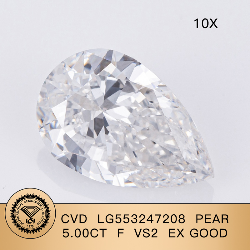 CVD LG553247208 Pear Shape 5.00CT F VS2 EX G Lab Grown Diamond