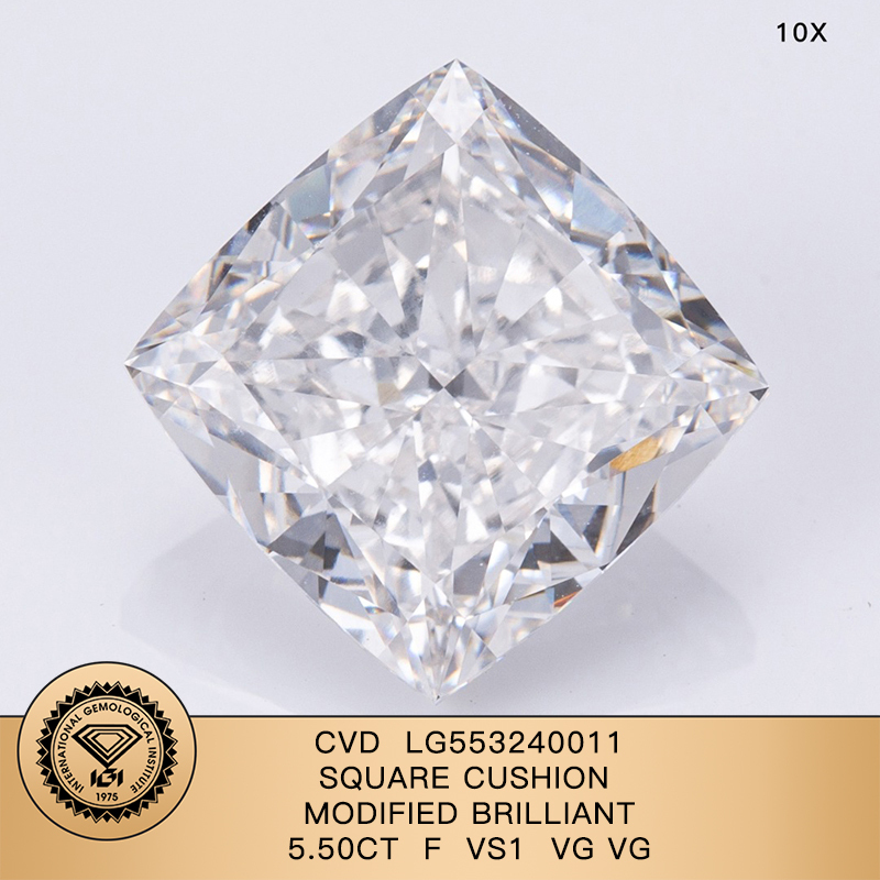 CVD LG553240011 Square Cushion Modified Brilliant 5.50CT F VS1 VG VG Lab Grown Diamond