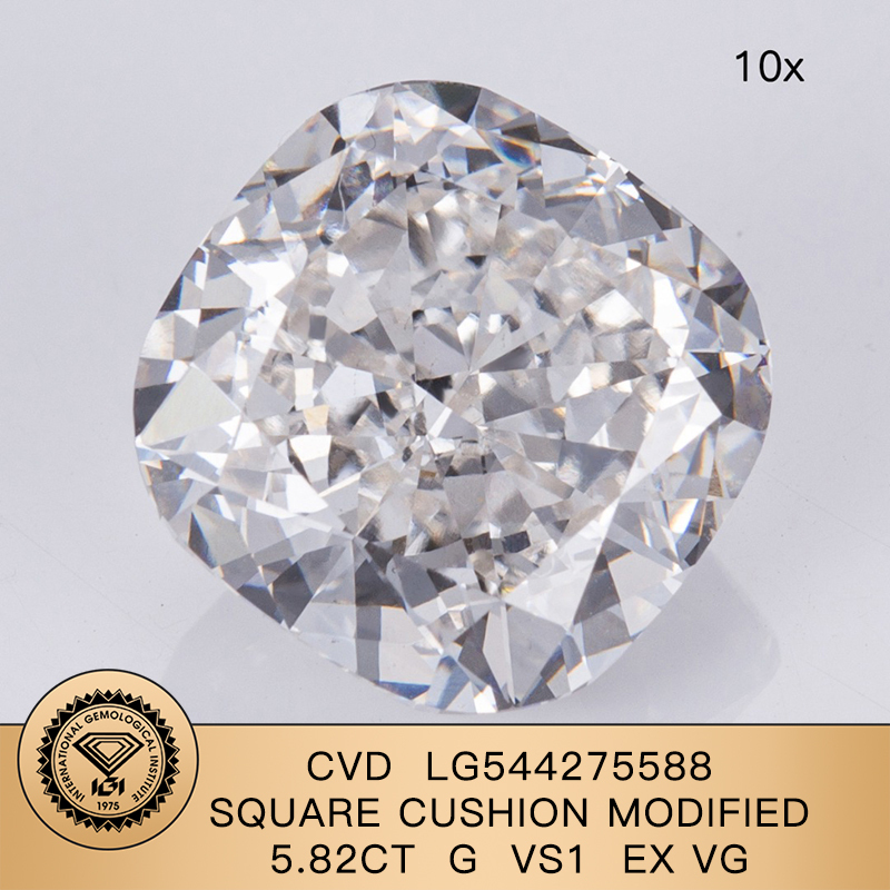 CVD LG544275588 Square Cushion Modified Brilliant 5.82CT G VS1 EX VG Lab Grown Diamond